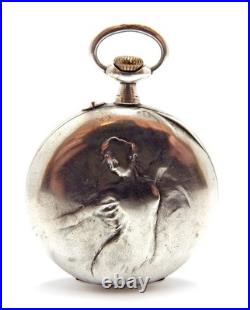 Pocket Watch Style Art Nouveau Dial Porcelain Case Silver 49mm To Restore Parts