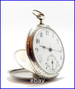 Pocket Watch Style Art Nouveau Dial Porcelain Case Silver 49mm To Restore Parts