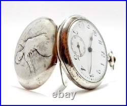 Pocket Watch Style Art Nouveau Dial Porcelain Case Silver 49mm To Restore Parts