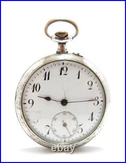 Pocket Watch Style Art Nouveau Dial Porcelain Case Silver 49mm To Restore Parts
