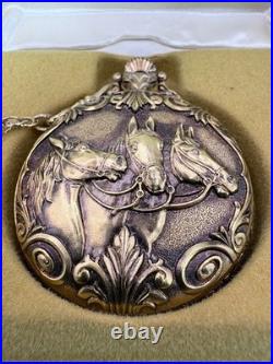Pocket Watch Swiss 17 Jewels Incabloc Gold Tone Hunter Case Horse Chain Box