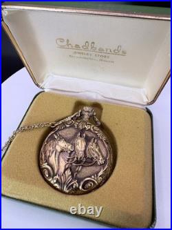 Pocket Watch Swiss 17 Jewels Incabloc Gold Tone Hunter Case Horse Chain Box