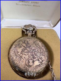 Pocket Watch Swiss 17 Jewels Incabloc Gold Tone Hunter Case Horse Chain Box