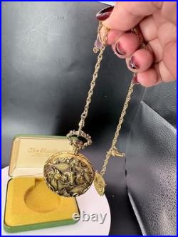 Pocket Watch Swiss 17 Jewels Incabloc Gold Tone Hunter Case Horse Chain Box
