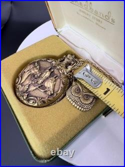 Pocket Watch Swiss 17 Jewels Incabloc Gold Tone Hunter Case Horse Chain Box