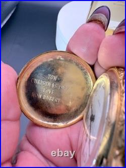 Pocket Watch Swiss 17 Jewels Incabloc Gold Tone Hunter Case Horse Chain Box