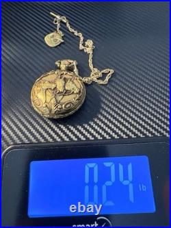 Pocket Watch Swiss 17 Jewels Incabloc Gold Tone Hunter Case Horse Chain Box