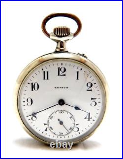 Pocket Watch ZENITH Grand Prix Dial Porcelain Open Face 52mm Case Steel Working