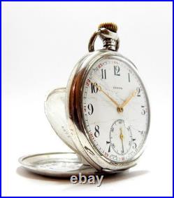 Pocket Watch ZENITH Grand Prix Dial Porcelain Open Face Case Silver 49mm Working