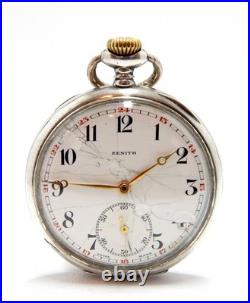 Pocket Watch ZENITH Grand Prix Dial Porcelain Open Face Case Silver 49mm Working