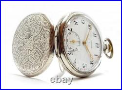 Pocket Watch ZENITH Grand Prix Dial Porcelain Open Face Case Silver 49mm Working