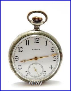 Pocket Watch ZENITH Grand Prix Dial Porcelain Open Face Case Steel To Restore