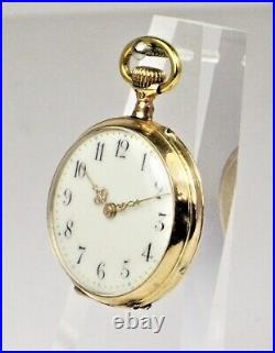 Pocket watch 14k solid gold very beautiful and rare case with enamel circa 1890