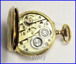 Pocket watch 14k solid gold very beautiful and rare case with enamel circa 1890