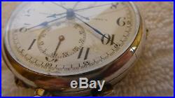 Pocket watch Leroy rattrapante chronograph split second silver case gousset
