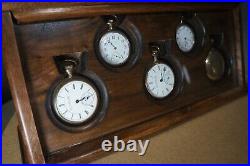 Pocket watch display case, displays 5 watches, 2-16s 3-18s