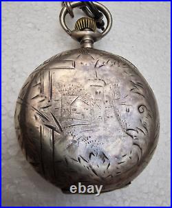 Pocket watch full hunter horse and hunting scene W & D Perfection