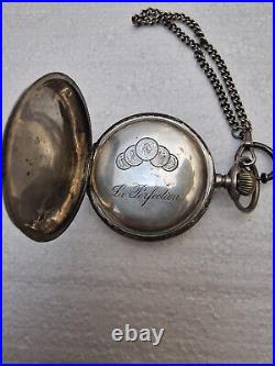 Pocket watch full hunter horse and hunting scene W & D Perfection