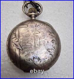 Pocket watch full hunter horse and hunting scene W & D Perfection