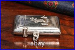 Preppy Club Hunting Deer Antique Sterling Silver Pocket Watch Fob Vesta Case