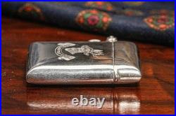 Preppy Club Hunting Deer Antique Sterling Silver Pocket Watch Fob Vesta Case