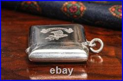 Preppy Club Hunting Deer Antique Sterling Silver Pocket Watch Fob Vesta Case