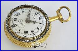 Pristine Gem Set Enamel Gilt Swiss Pair Case Verge Fusee Antique Pocket Watch