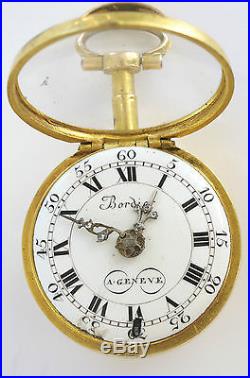 Pristine Gem Set Enamel Gilt Swiss Pair Case Verge Fusee Antique Pocket Watch