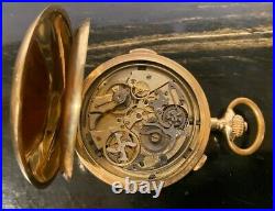 Quarter Repeater. Chronograph. 14k solid Gold hunter case Swiss Pocket Watch. 57mm