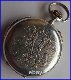 Quarter Repeater Pocket watch open face silver case 53 mm. In diameter