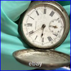 RARE 1885'S LONGINES SWISS SILVER HUNTER CASE POCKET WATCH Need Repairs