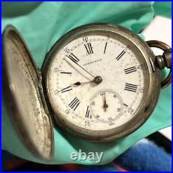 RARE 1885'S LONGINES SWISS SILVER HUNTER CASE POCKET WATCH Need Repairs