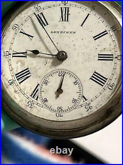 RARE 1885'S LONGINES SWISS SILVER HUNTER CASE POCKET WATCH Need Repairs