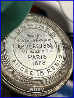 RARE 1885'S LONGINES SWISS SILVER HUNTER CASE POCKET WATCH Need Repairs