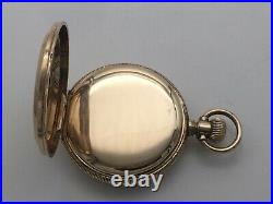 RARE 1885 Waltham 7J Size 8s Seaside Pocket Watch 10k Solid Gold Hunter Case