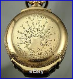RARE AM. WATCH CO. WALTHAM 14K GOLD 18s BOX HINGE HUNTER CASED POCKET WATCH 1887