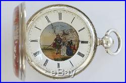 RARE CHINESE MARKET UNDER PAINTED SCENE SILVER CASE ANTIQUE POCKET WATCH