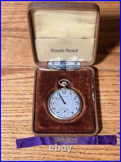 RARE C. 1919 South Bend Pocket Watch 19 Jewels Grade 429 RUNNING Box & Ribbon