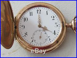 RARE IWC Rose 14k Solid Gold Pocket Watch with Hunter Case. Runs. 52mm
