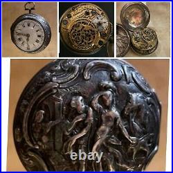 RARE J JOHNSON LONDON 1760 verge silver pocket watch with Repousse Silver Case