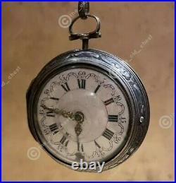 RARE J JOHNSON LONDON 1760 verge silver pocket watch with Repousse Silver Case