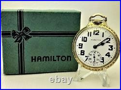 RARE Minty 1956 Hamilton 992B Railroad Pocket Watch 21j 16s BOC Case SERVICED