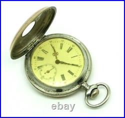 RARE Swiss Antique Mechanical Pocket Watch DIOGENE 15 Jewels Silver Case 0,800