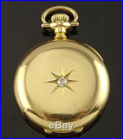 Rare Victorian American Waltham 14k Gold & Diamond Hunter Case Pocket Watch 1904