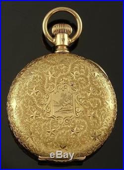 Richly Engraved American Waltham 14k Solid Gold Hunter Case Pocket Watch 1890