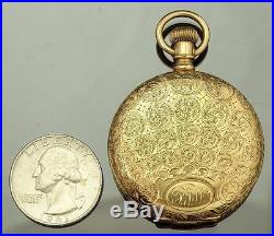 Richly Engraved Antique Elgin 14k Solid Gold Hunter Case Pocket Watch Dated 1890