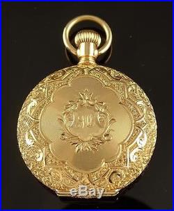 RICHLY ENGRAVED VICTORIAN ELGIN 14K GOLD & DIAMOND HUNTER CASE POCKET WATCH 1899