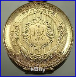RICHLY ENGRAVED VICTORIAN ELGIN 14K SOLID GOLD HUNTER CASE POCKET WATCH 1888