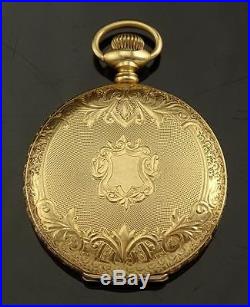 RICHLY ENGRAVED VICTORIAN WALTHAM 14K SOLID GOLD HUNTER CASE POCKET WATCH 1898
