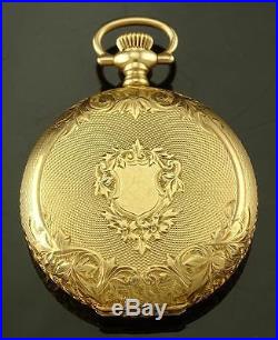 RICHLY ENGRAVED VICTORIAN WALTHAM 14K SOLID GOLD HUNTER CASE POCKET WATCH 1908